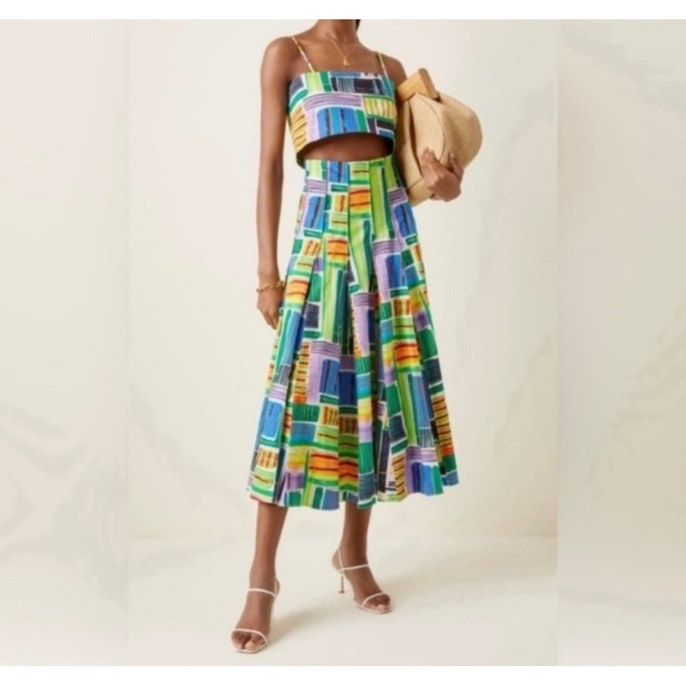 ALEXIS Velleta Geometric Print Pleated Midi Skirt Women's Size S
